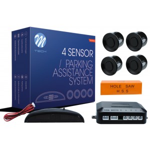 M-TECH Parkošanās sensori (komplekts 4.gab.) melns. Ar skaņas signālu un LCD displeju