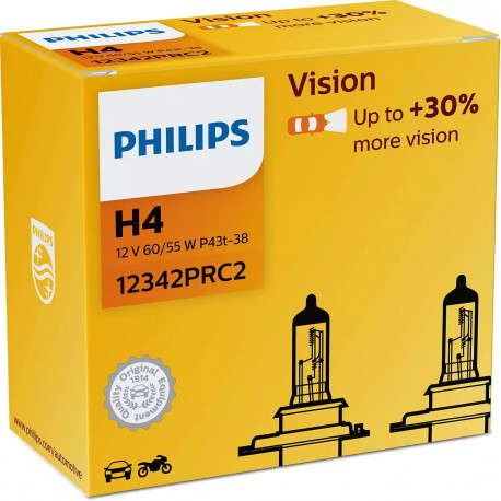 H4 12V 60/55W P43t Vision +30% 2GAB. Philips