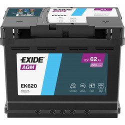 Akumulators AGM Exide EK620 62Ah, 680A, 12V 242x175x190