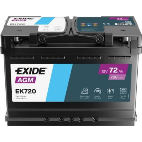 Akumulators AGM Exide EK720 72Ah, 760A, 12V 278x175x190