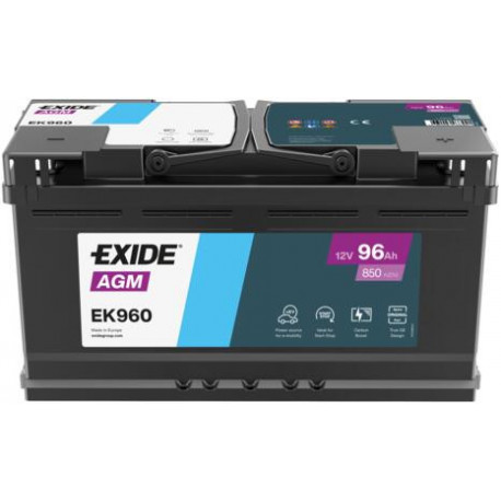 Akumulators Exide EK960 AGM 96Ah, 850A, 353x175x190