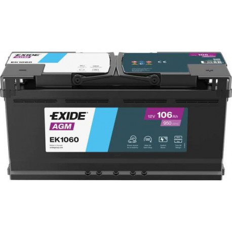 Akumulators Exide EK1060 AGM 106Ah, 950A, 12V 392x175x190